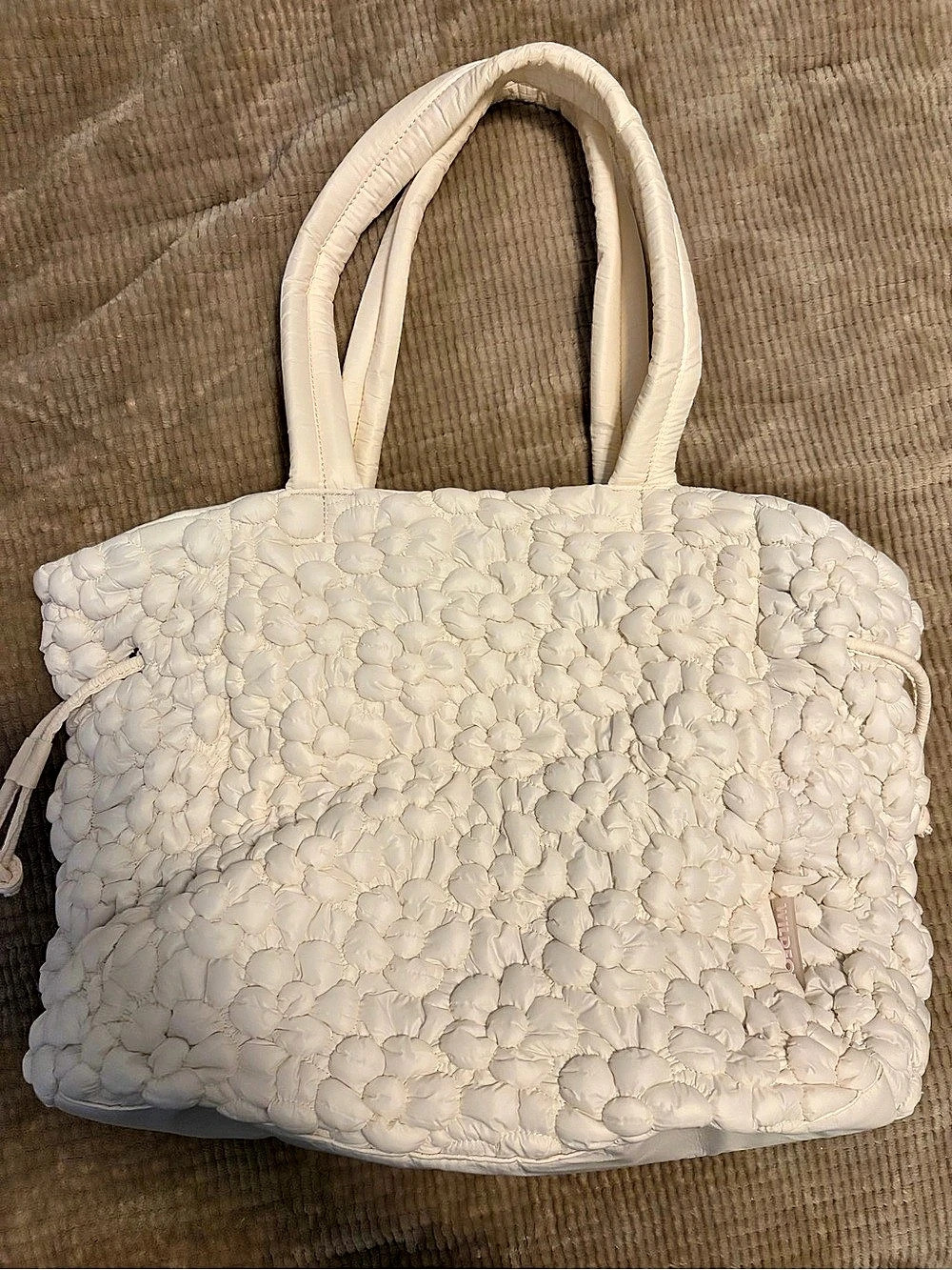 WILDFOX Quilted Puffer Tote Bag in White